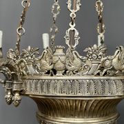 Large, rare antique chandelier in solid silver-plated bronze, Empire style, 12 light points.