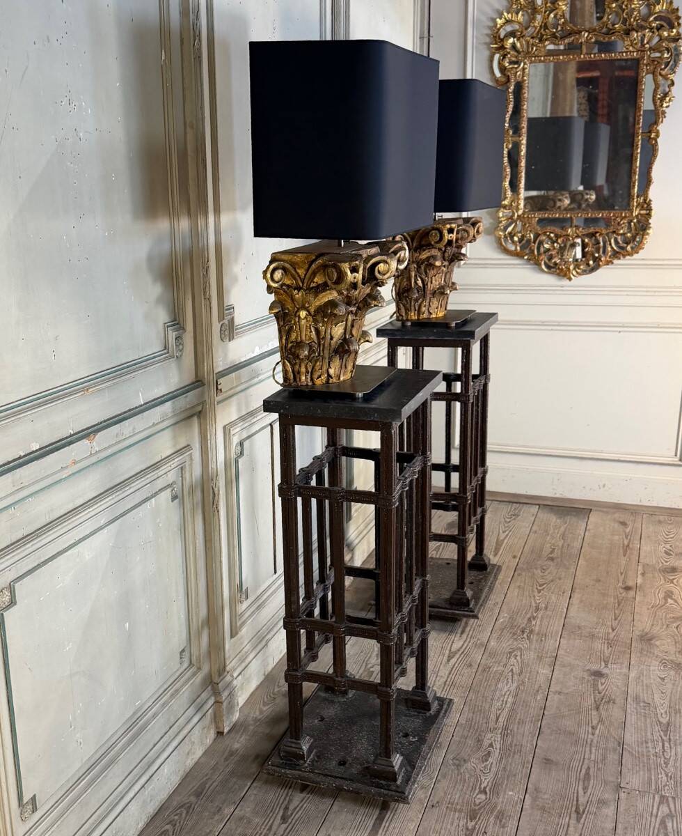 Pair of riveted wrought iron pedestals, circa 1900