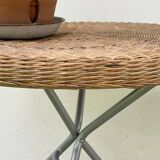 Rattan and lacquered metal folding table