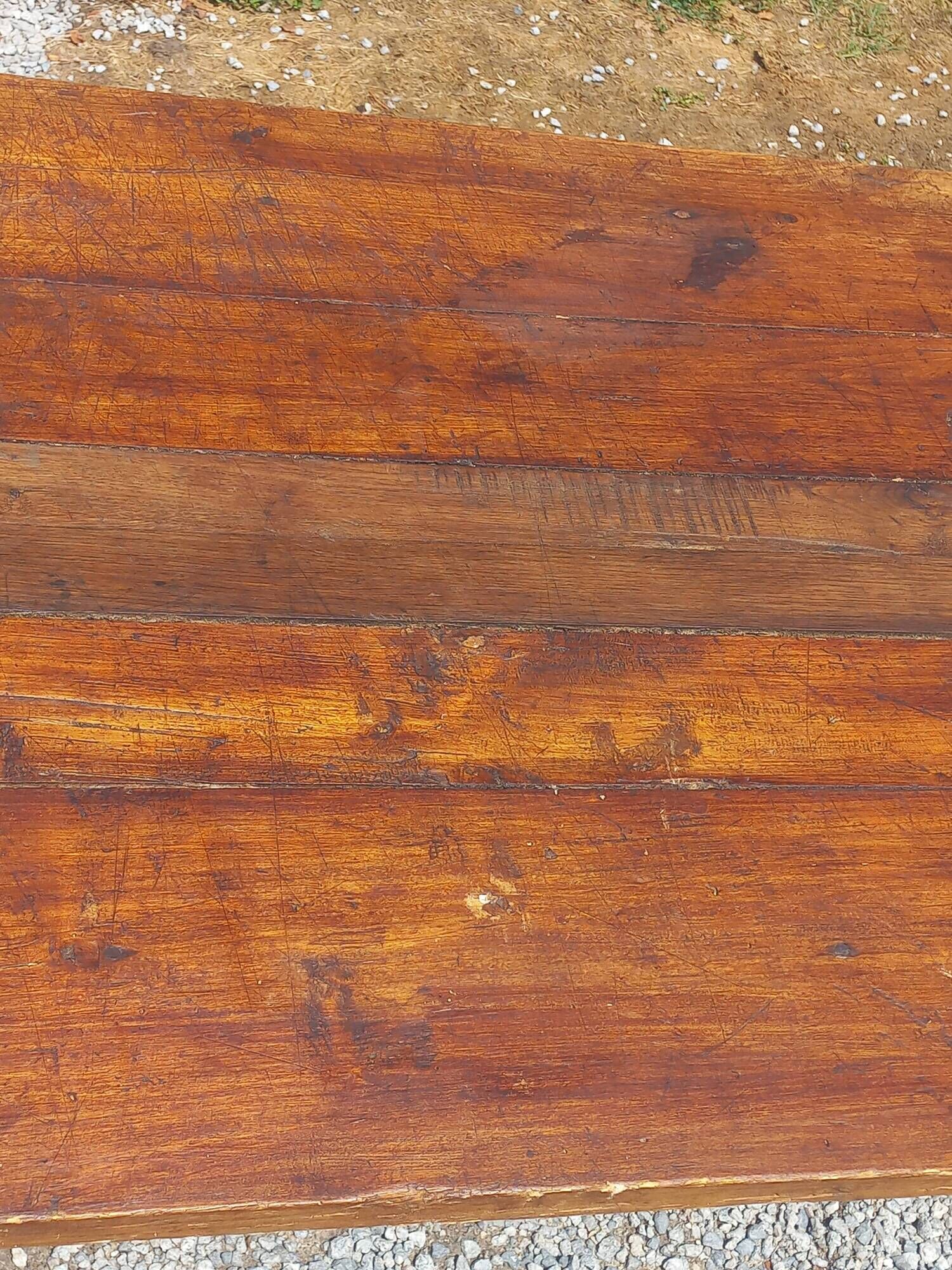19th century farmhouse table in oak and poplar with spindle legs 198cm