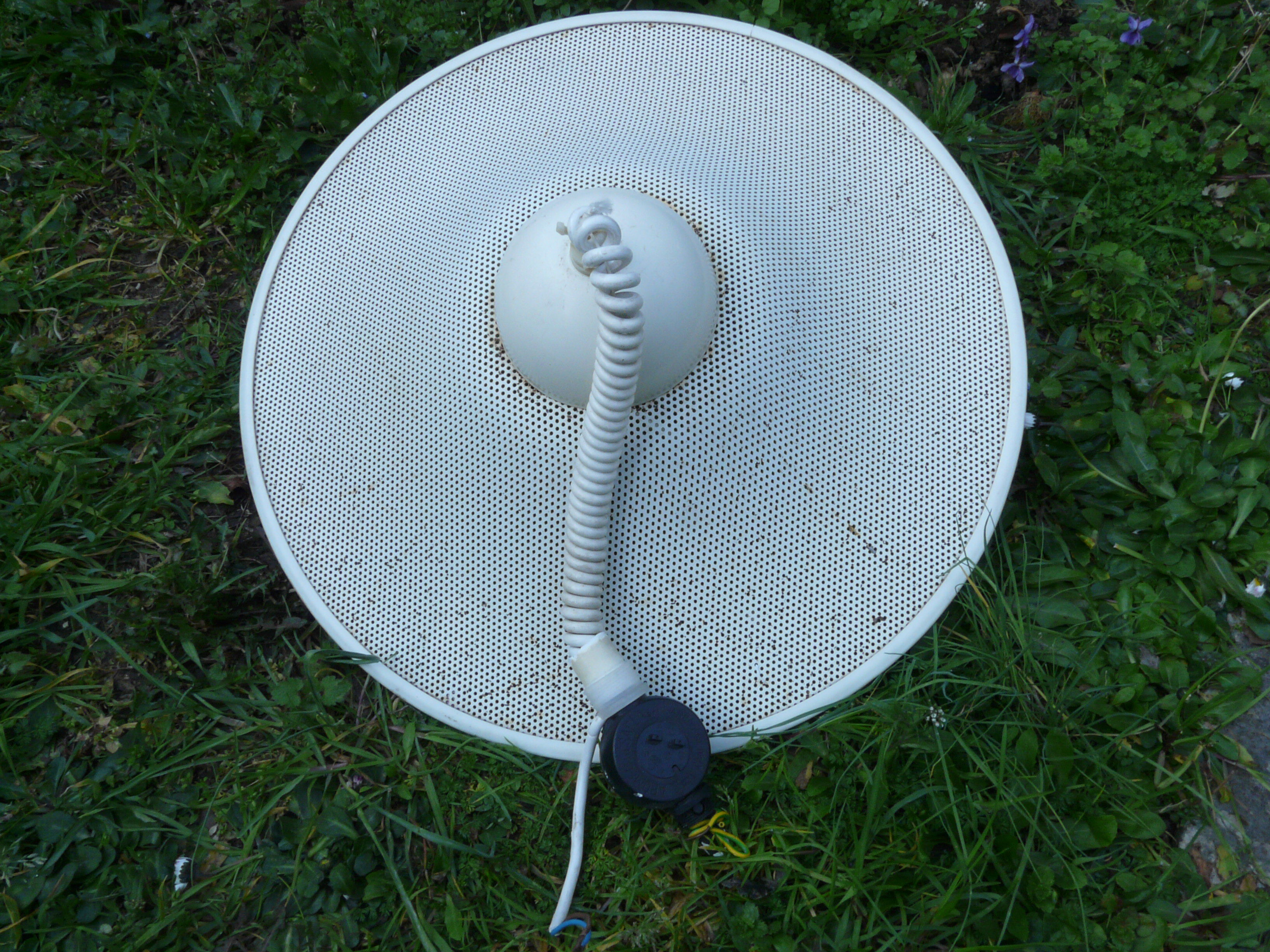 White perforated sheet metal chandelier
