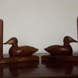 Hand carved wooden duck bookends