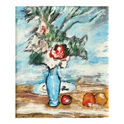 " The bouquet and the fruits " Oil on canvas cardboard