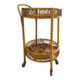 1960s Bamboo & Rattan Serving Bar Cart Trolley by Franco Albini. Made in Italy