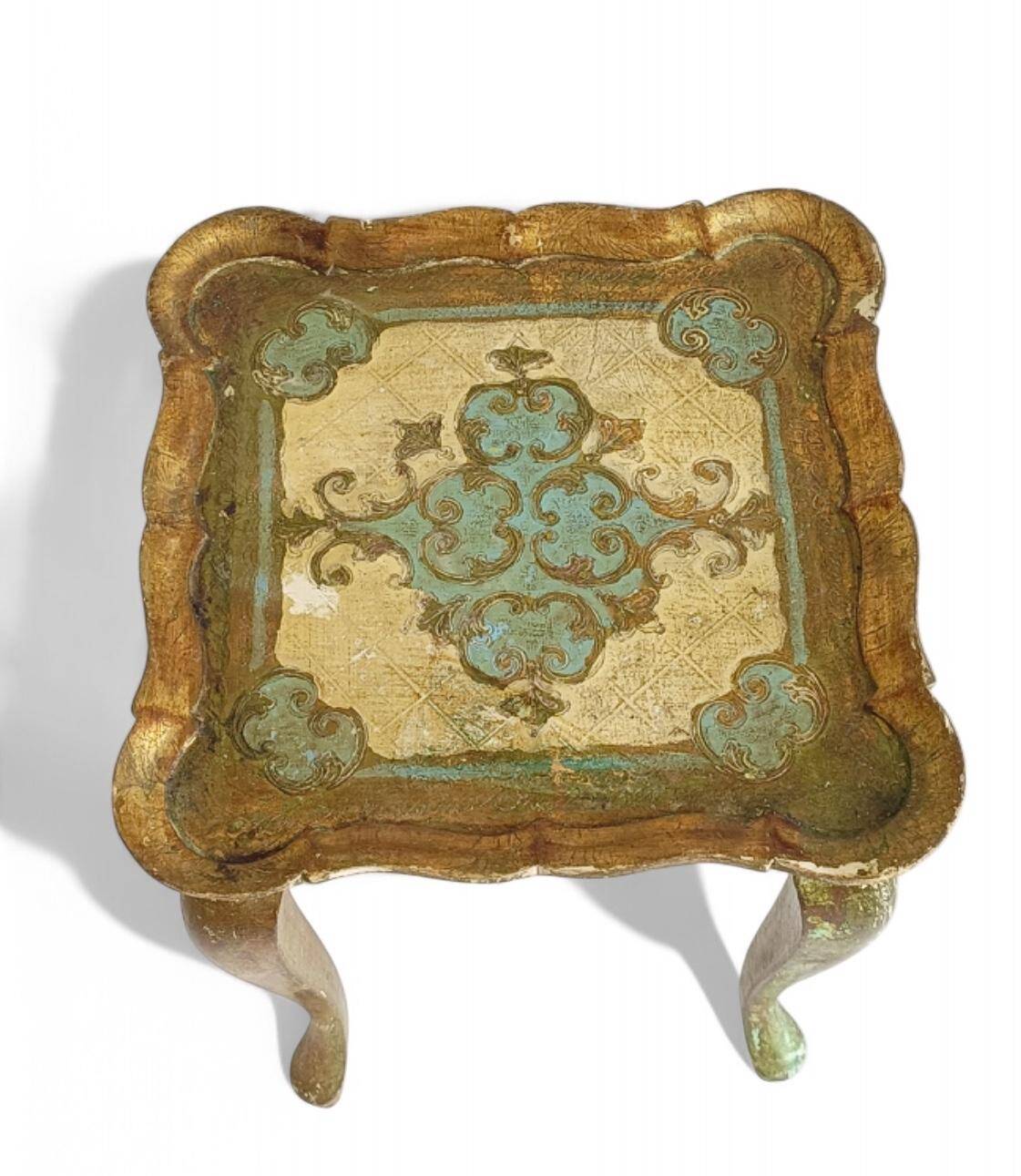 Rococo Revival Gilt Side Table, Light Turquoise, Italy, 1950s Design