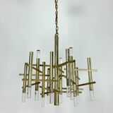 Sciolari 9 lights slight gilded chrome and perspex Chandelier model Ice, Italy 60s