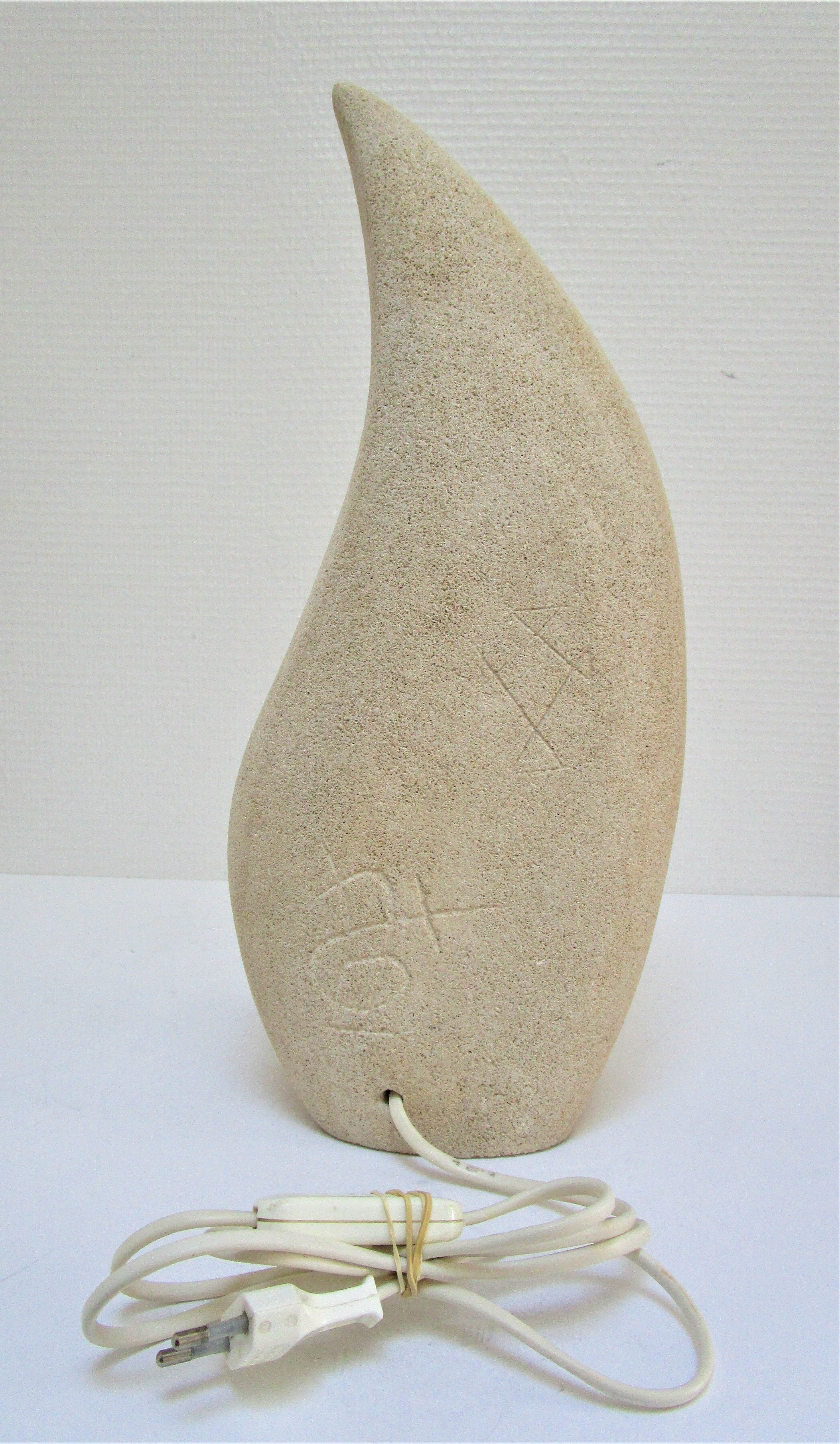 XL lamp in carved stone Arsène Galisson 80s height 40 cm