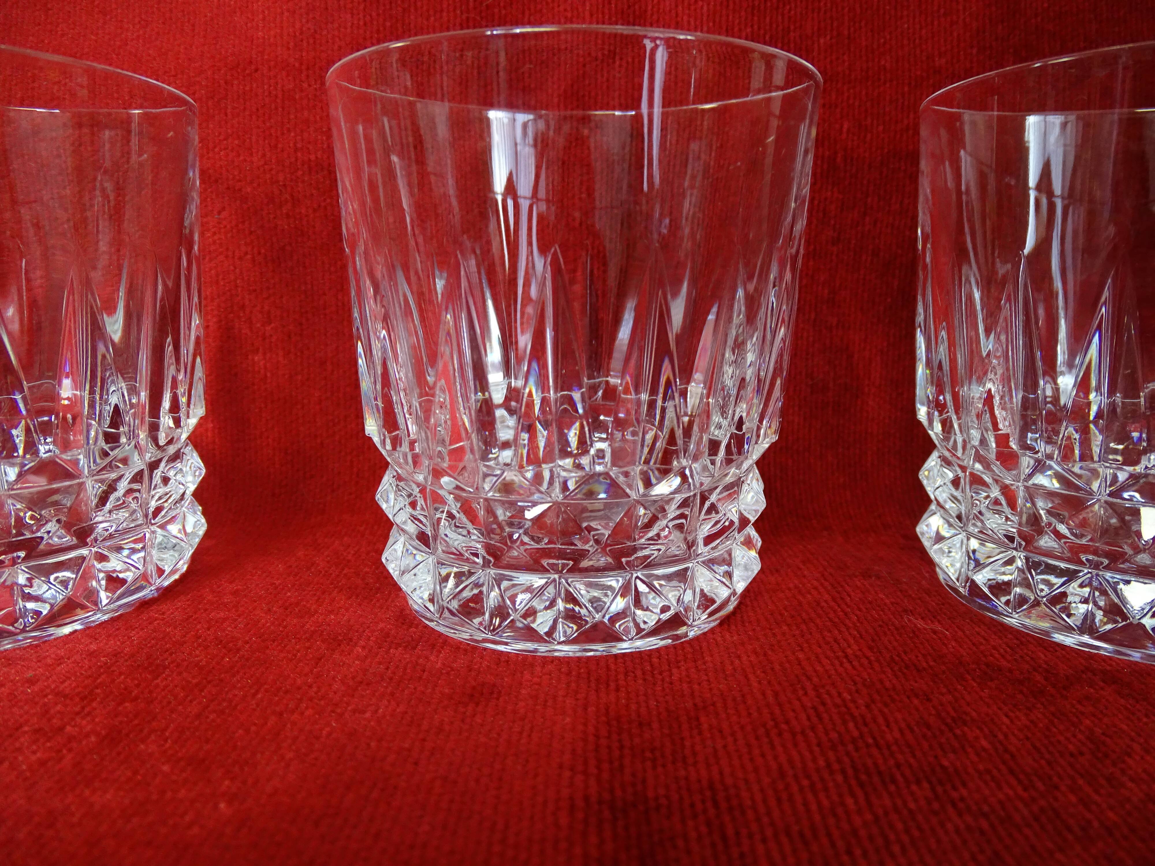 3 glasses of Arques Villandry crystal whisky signed