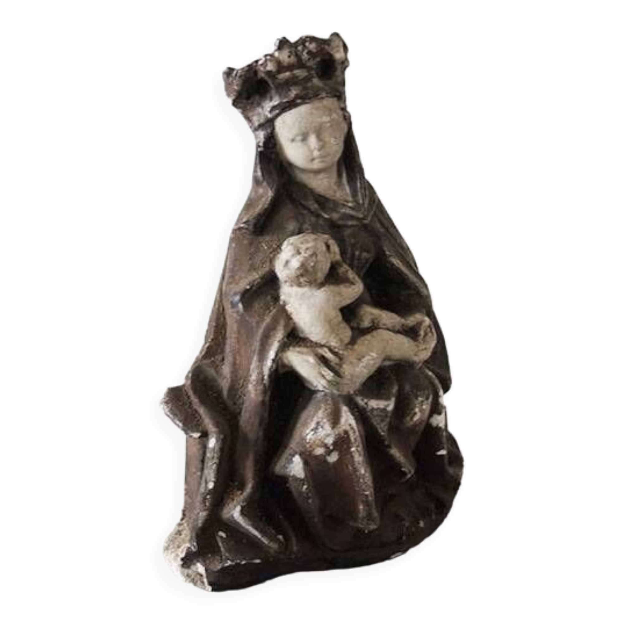 Old Plaster Statuette: Seated Virgin and Child