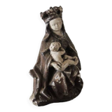 Ancienne Statuette en Plâtre : Vierge à L'Enfant Assise