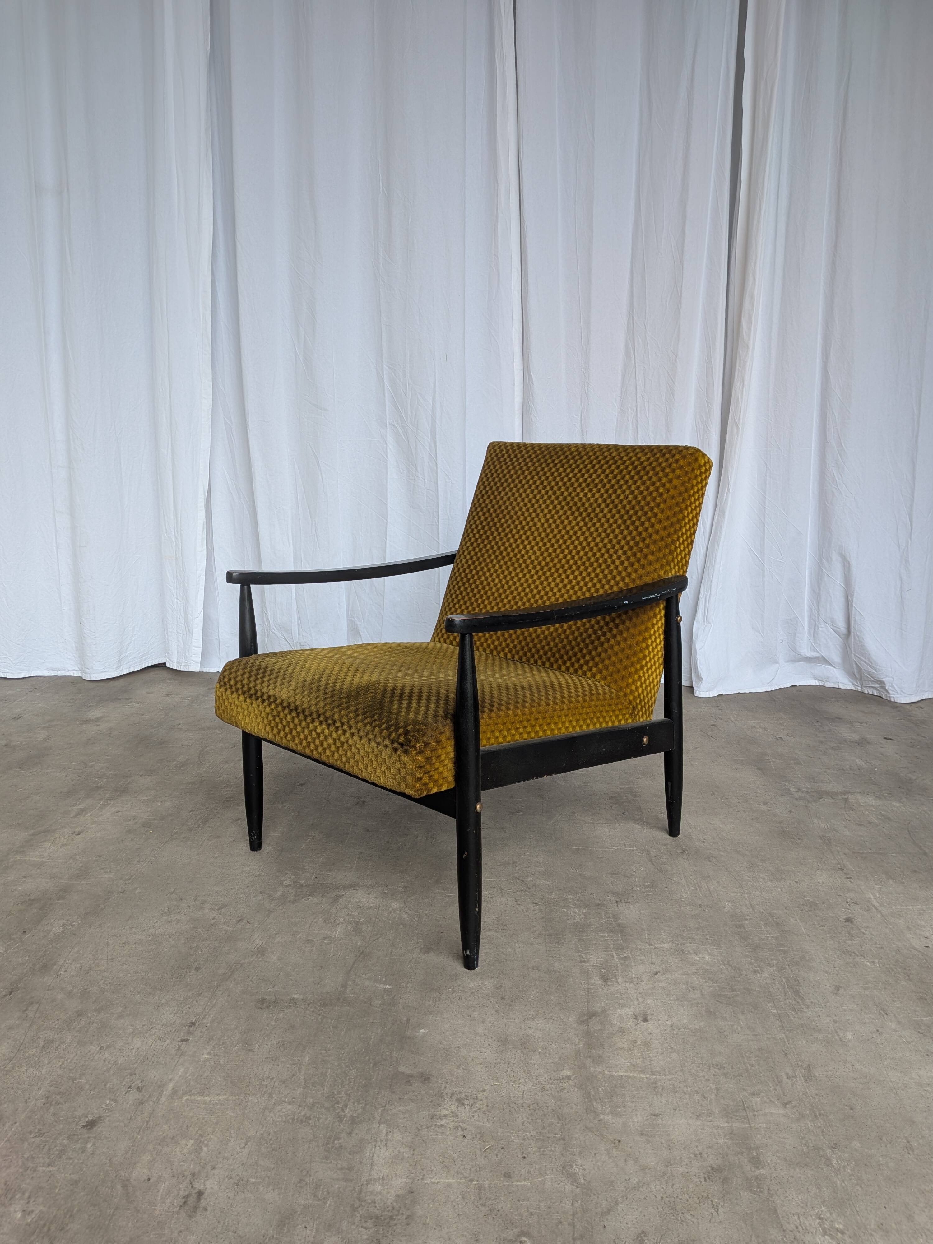 Vintage Yellow Fabric Armchair: Mid-Century Modern Lounge Chair