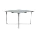 80s Chrome cross framed dining table glass table top