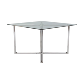 80s Chrome cross framed dining table glass table top