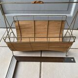 Vintage 1960s magazine rack / newspaper basket, brass & bamboo frame
