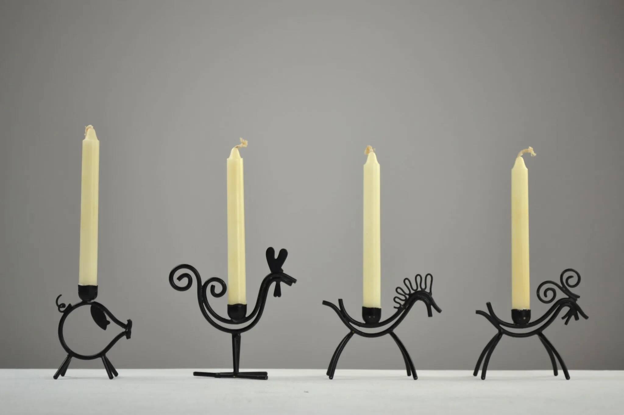 Set of 6 Black Metal Farm Animal Candleholders — Gunnar Ander for Ystad-Metall, Sweden, 1960s