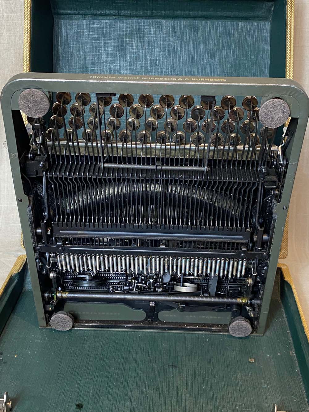 Triumph perfekt typewriter with its transport box.