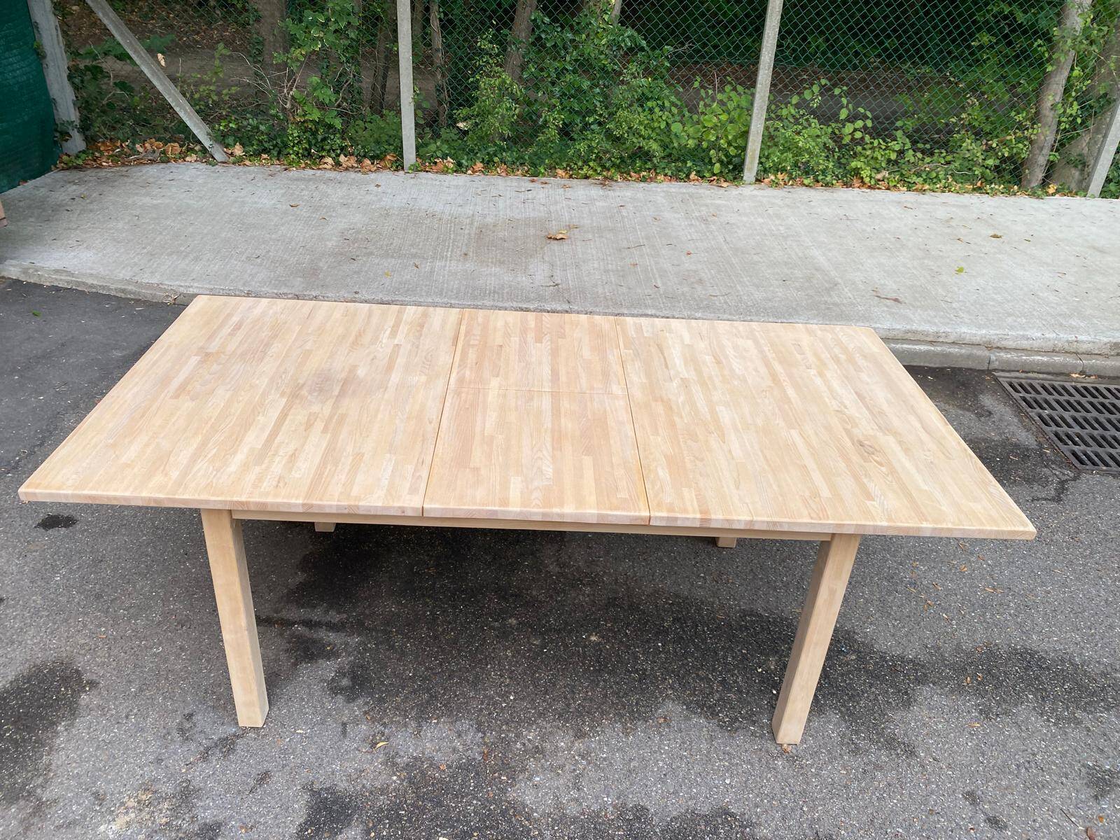 Scandinavian extendable dining table stripped in raw solid wood 1990