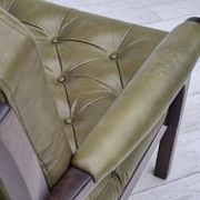 1970s, Scandinavian 2 seater sofa in original condition, green furniture leather, solid teak wood.