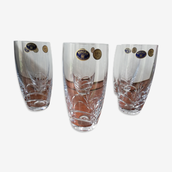 6 orange glasses 370ml bohemian crystal cut 24% lead