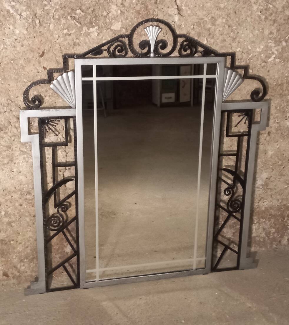 Art Deco trumeau mirror in steel