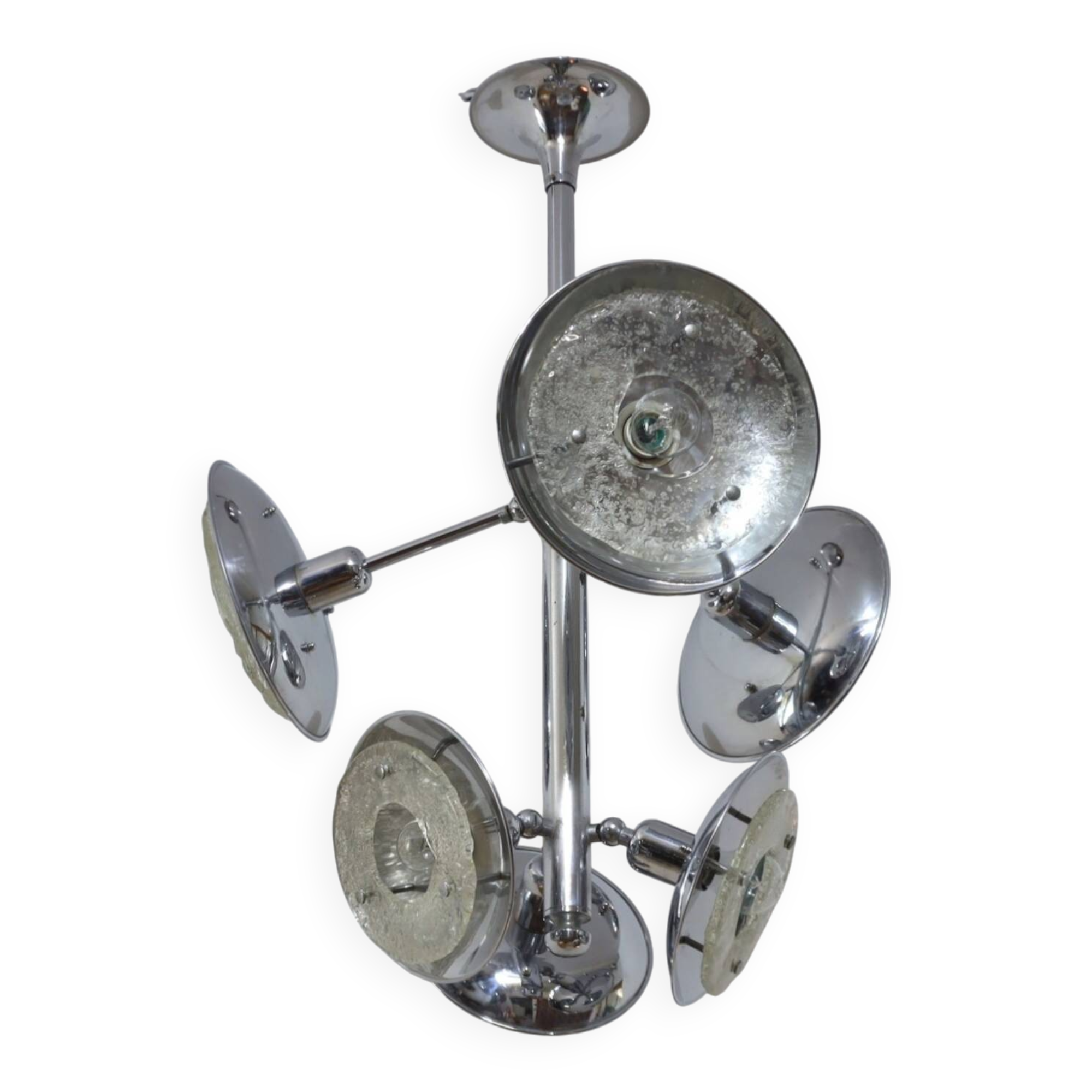Esperia chandelier 1970s, chrome and Murano glass, 6 arms adjustable