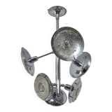 Esperia chandelier 1970s, chrome and Murano glass, 6 arms adjustable