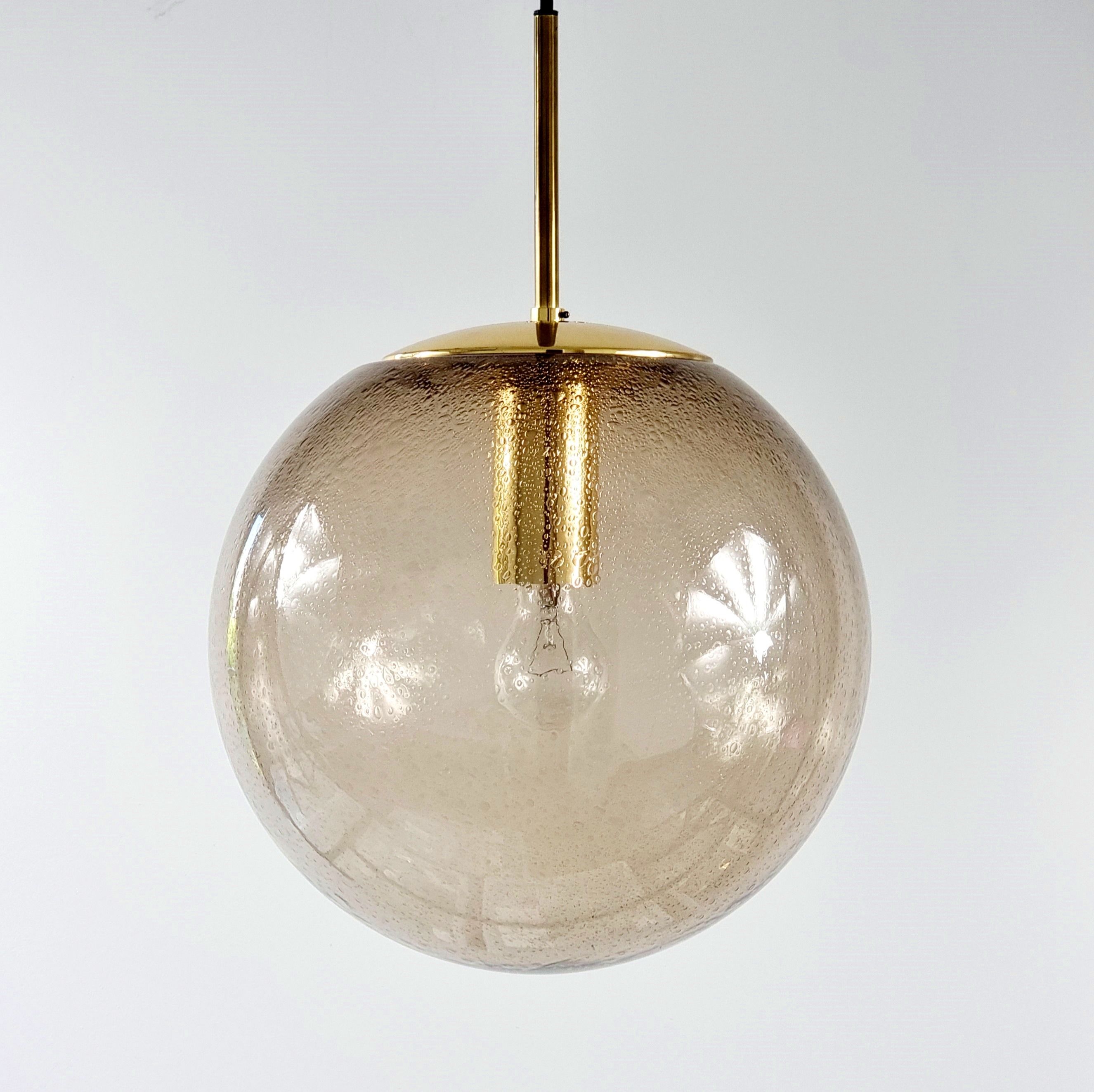 Large Mid-Century Smoked Air-Bubbled Glass Ball Ceiling Light from Limburg, Germany, 1970s