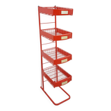 Rood metalen winkelvitrine winkelrek met manden vintage