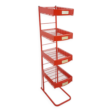 Rood metalen winkelvitrine winkelrek met manden vintage