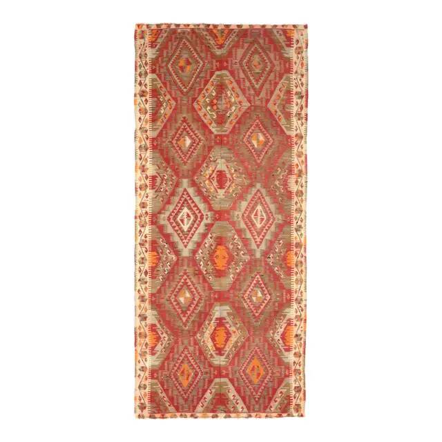 Vintage Turkish Hand-Knotted Wool Cotton Red Runner Rug 146x335