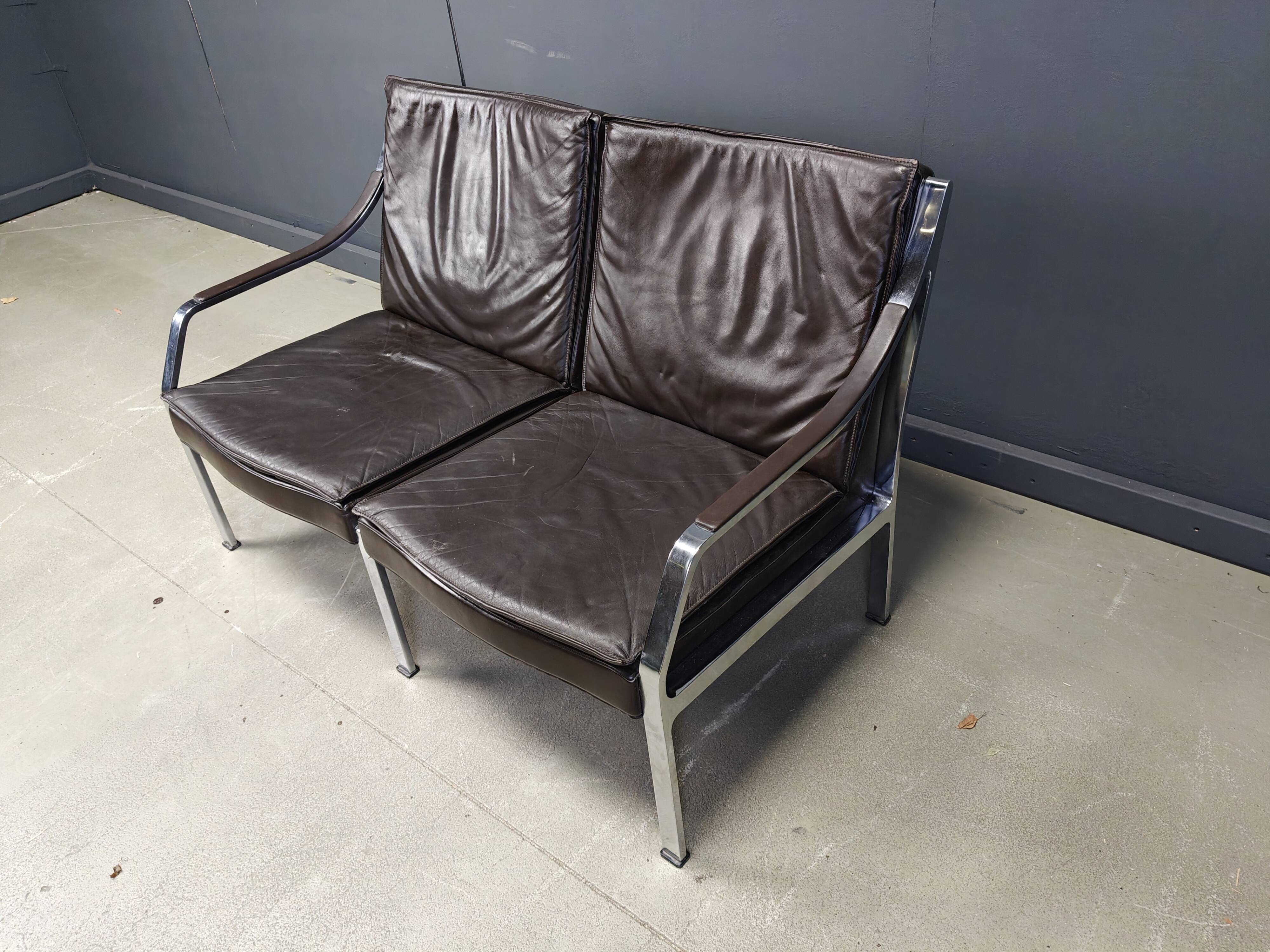 Leather sofa by Preben Fabricius and Jorgen Kastholm for Walter Knoll, 1960