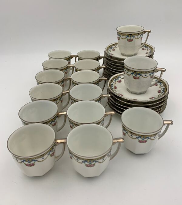 Service À Café En Porcelaine 33 Pièces Signé Raynaud & Cie Limoges Années 1940