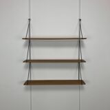 60s wall-mounted string shelf, wood and metal