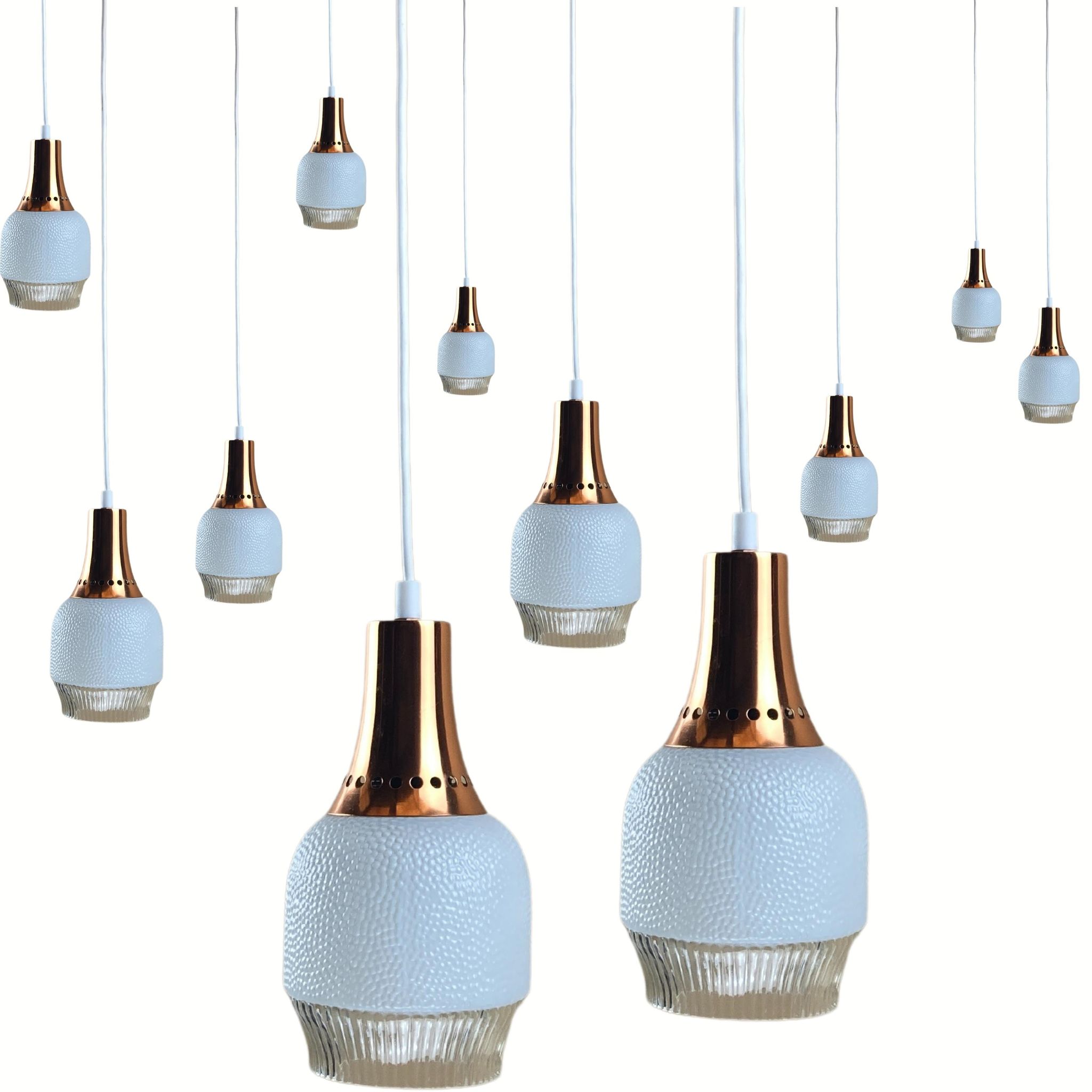 Vintage space age copper and opaline hanging lamp