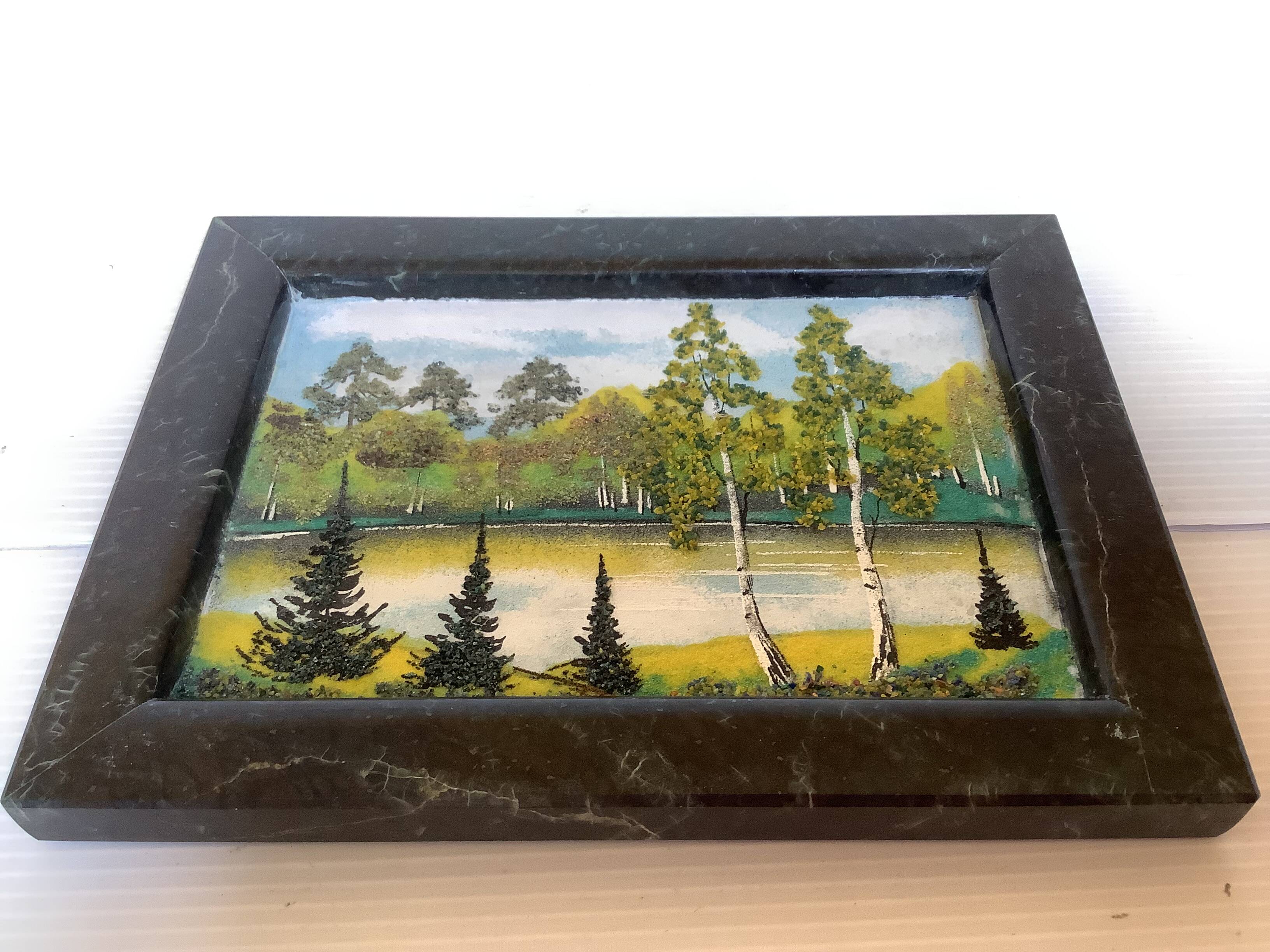 Petit tableau paysage de forêt marbre russe