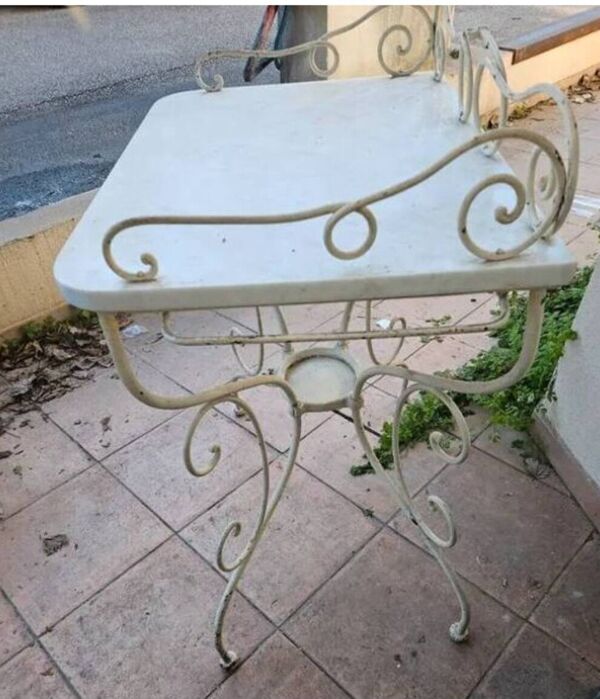 Coiffeuse fer forgé plateau marbre