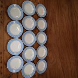 Set of 6 deep plates l'Amandinoise blue and gold outline 7885