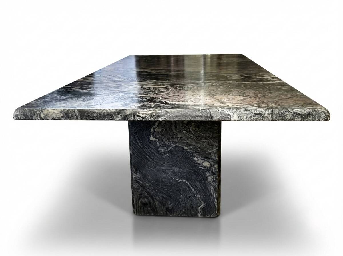 Sculptural coffee table in black and grey marble, postmodern design, years.
