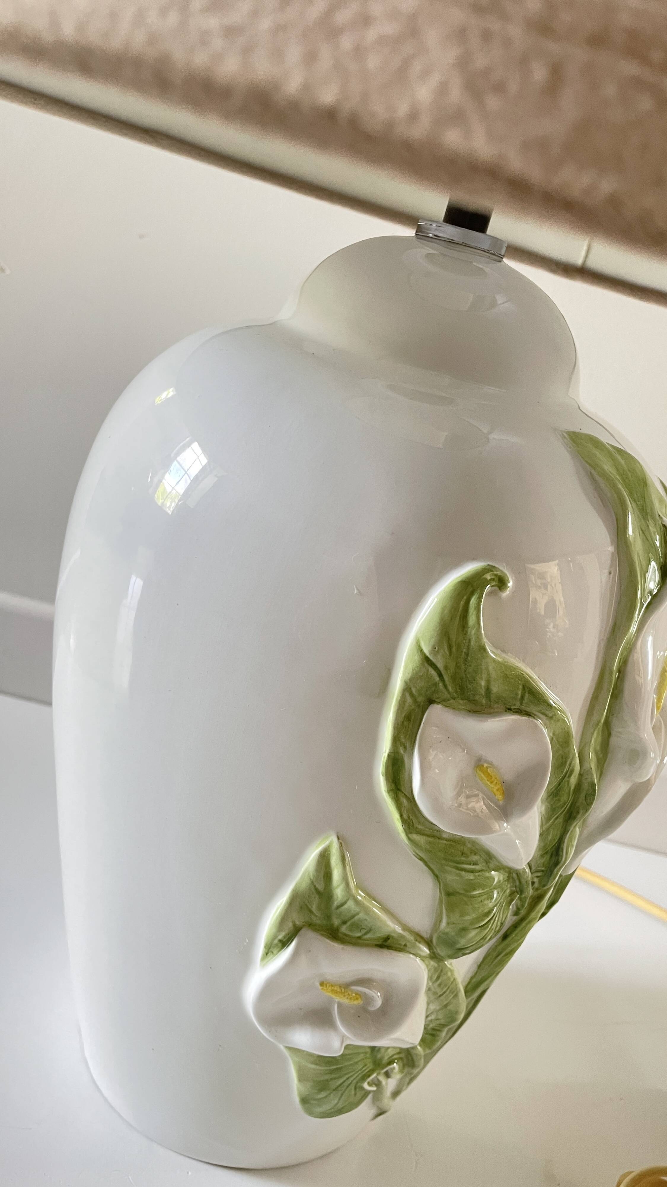 Italian ceramic lamp with arum flowers