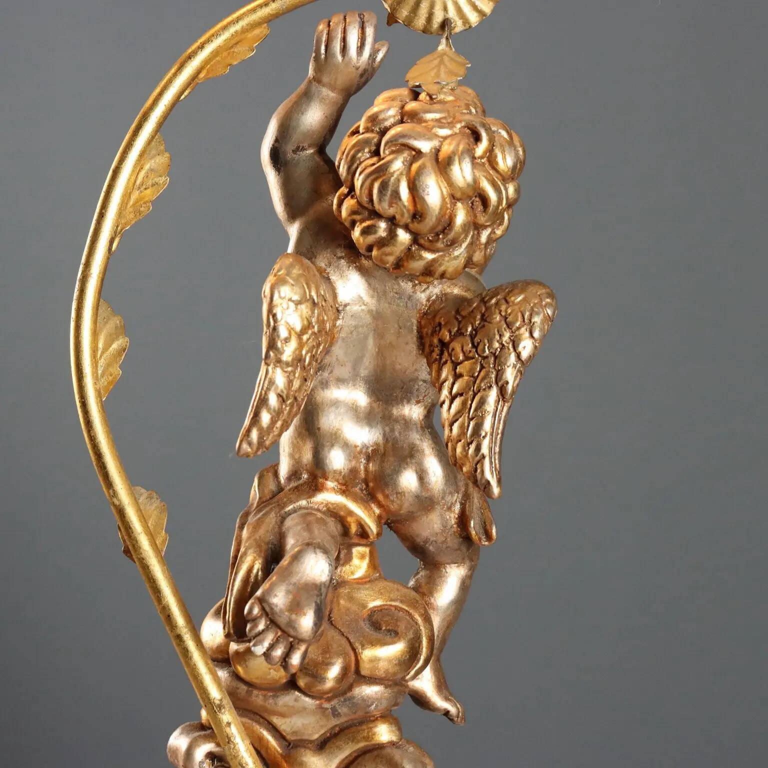 Pair of antique candelabra in carved and gilded wood, Italy, 20th century