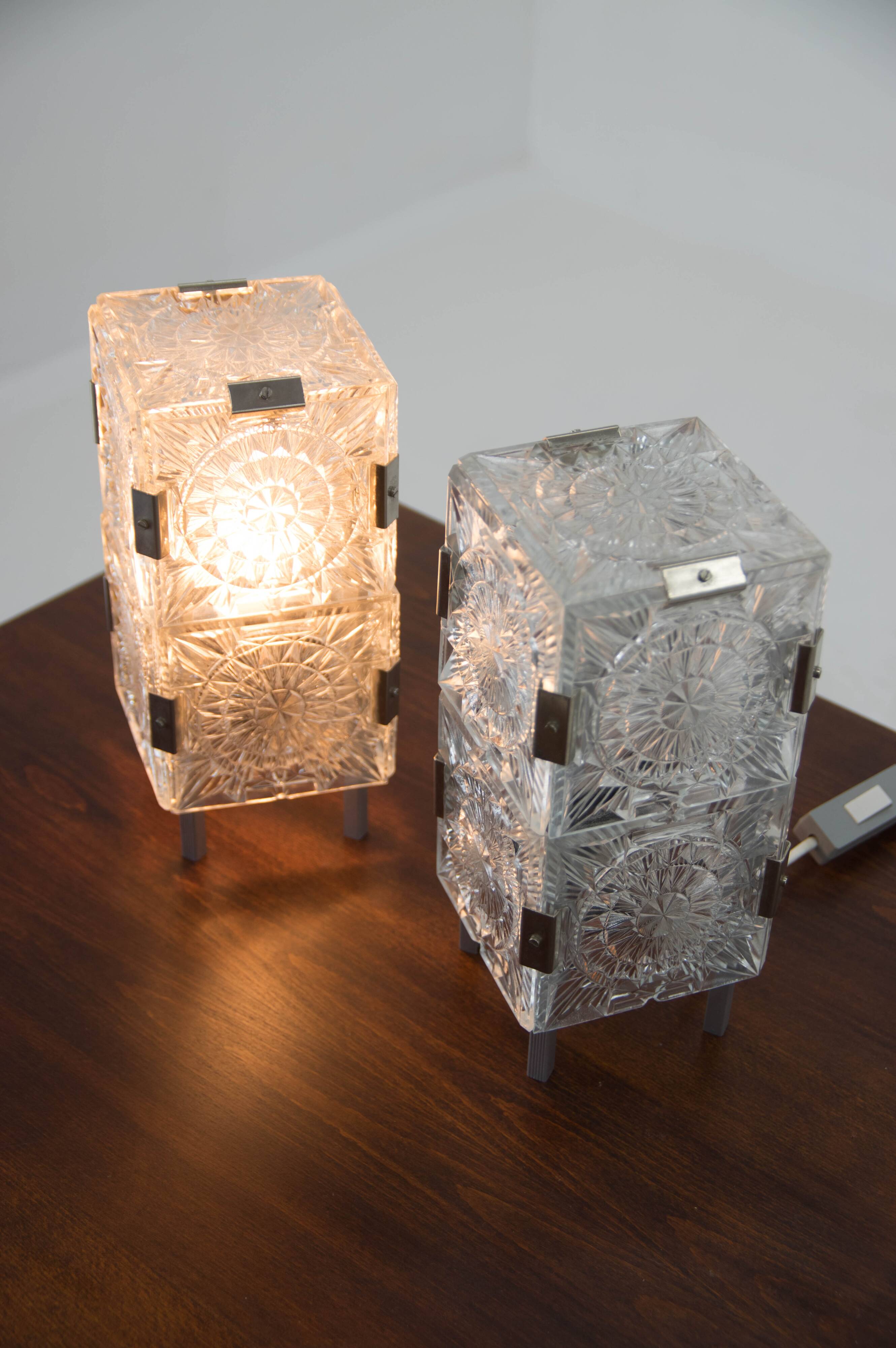 Set of Two Glass Table Lamps by Kamenicky Senov, 1970s