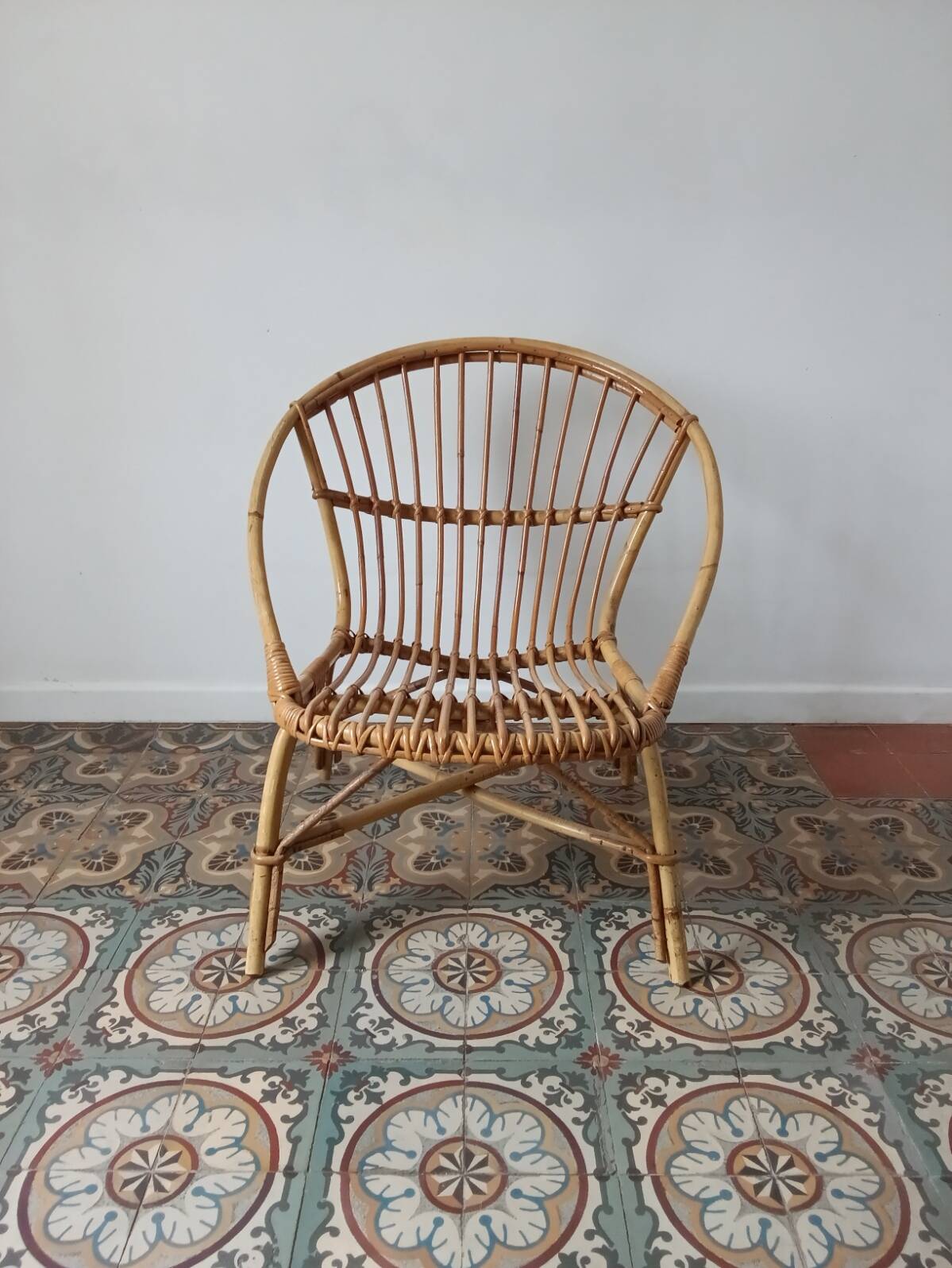Trio de fauteuils rotin vintage