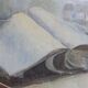Old painting, handwritten watercolor with pale pink knot