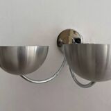 Pair of vintage double wall lights, brushed aluminum and chrome, France 1970