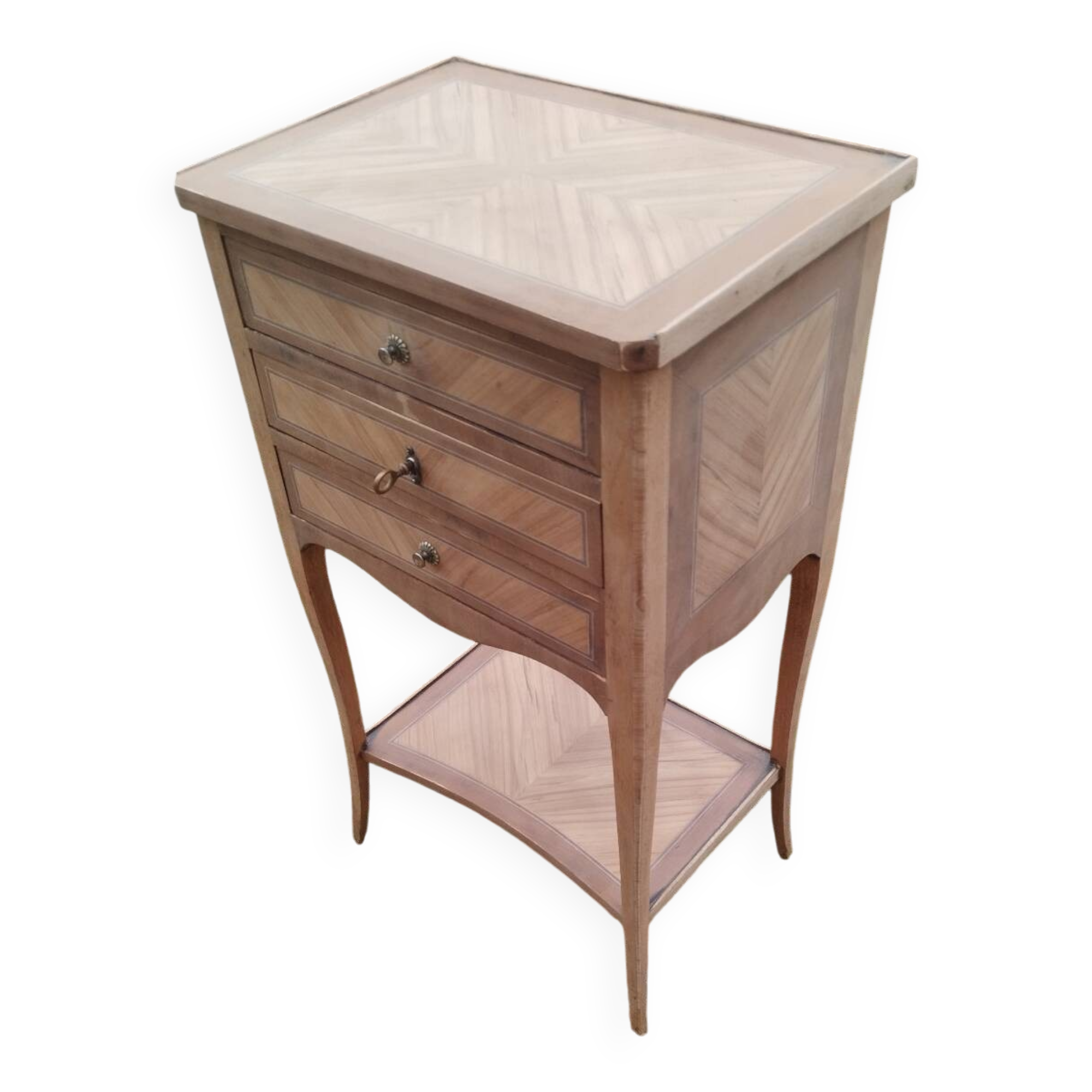 Antique Louis XVI style marquetry bedside table
