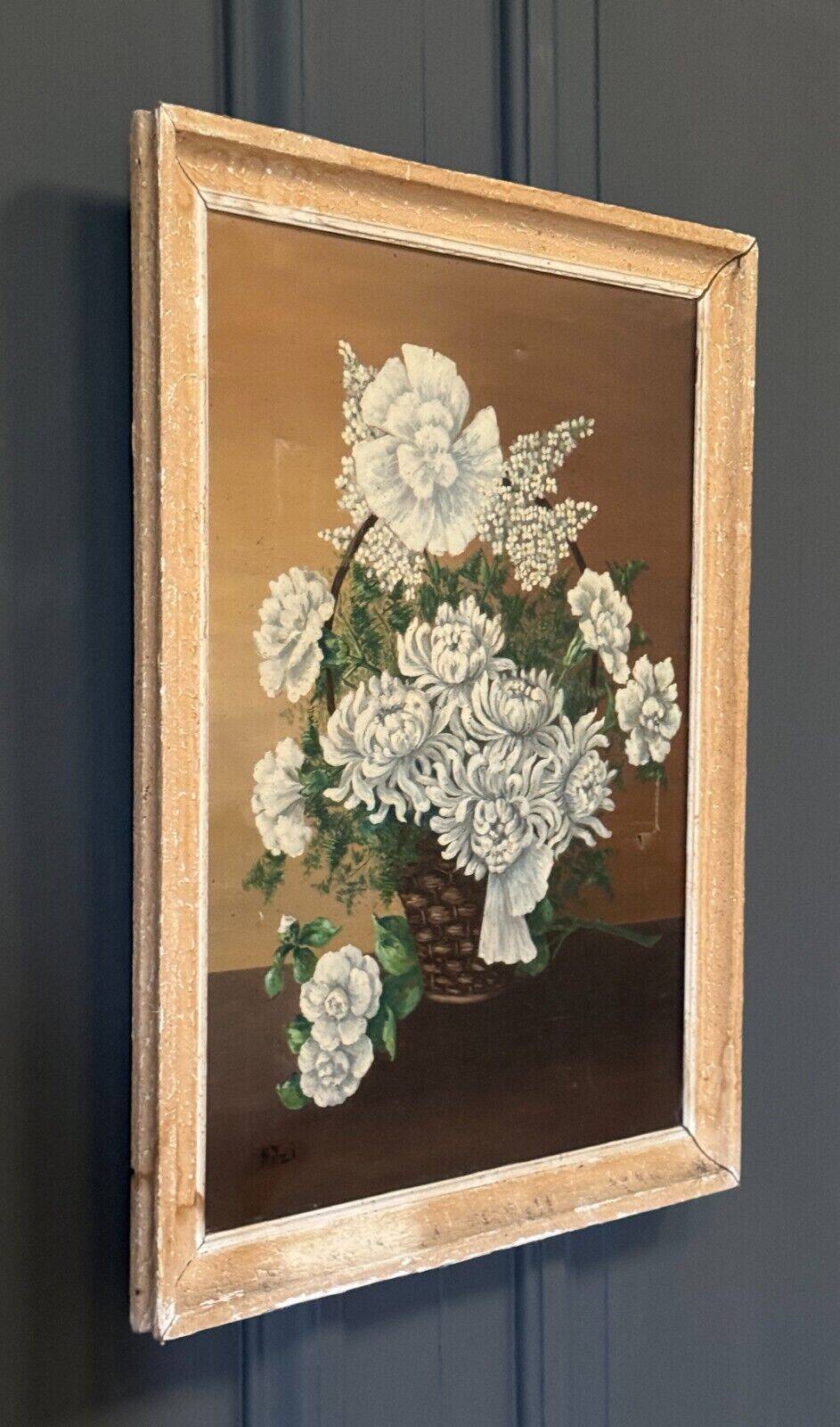 Oil on canvas by Mitzi 20th century still life bouquet of flowers whitewashed frame