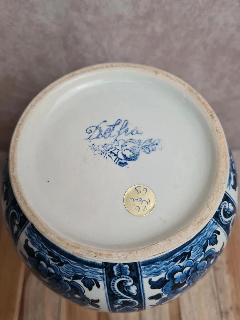Vase vintage Delfia bleu et blanc – Grand modèle floral – Esprit Delft / hollandais