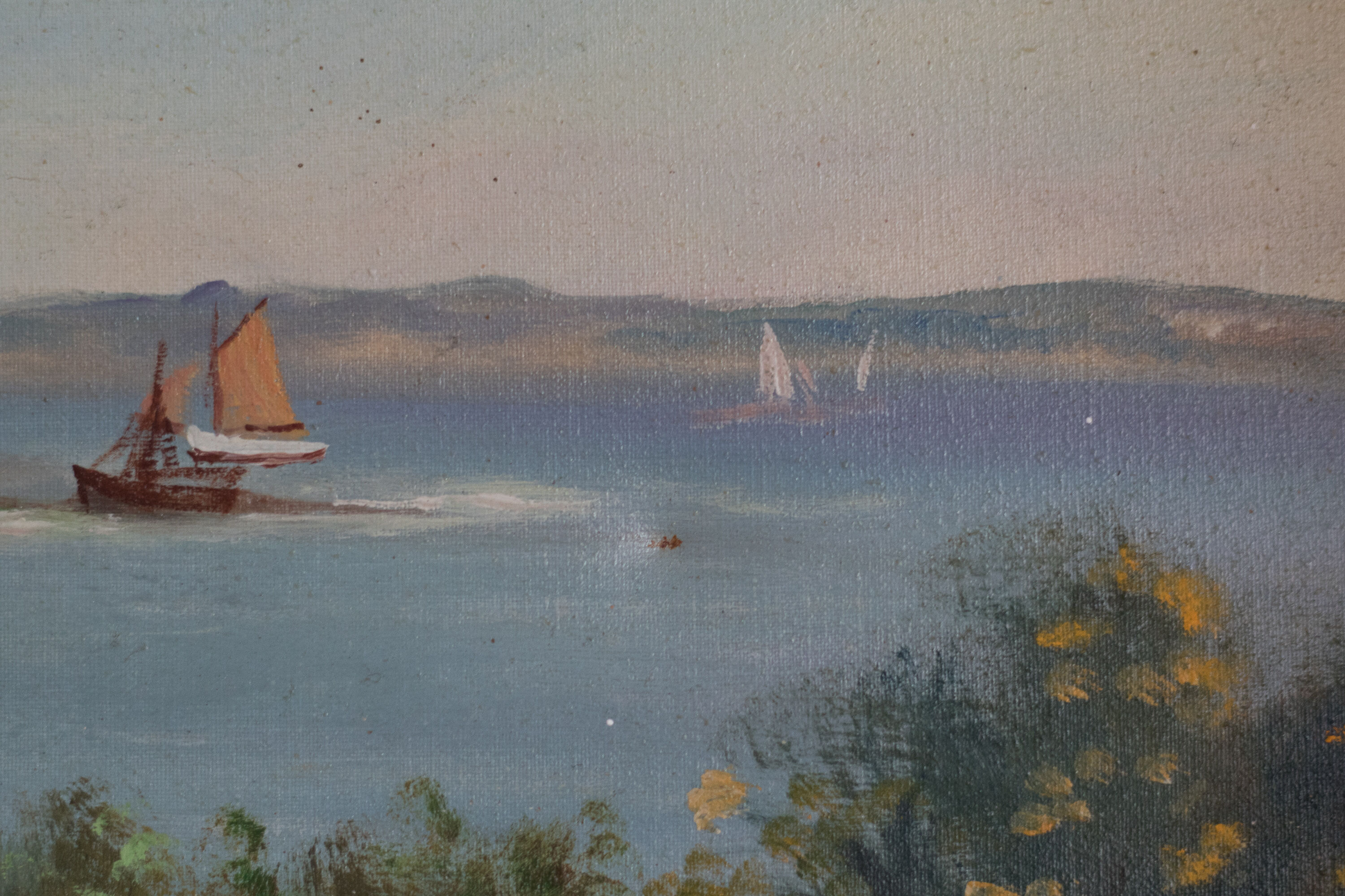 Vue sur l'île aux moines de Lucien Ferriot  huile sur toile