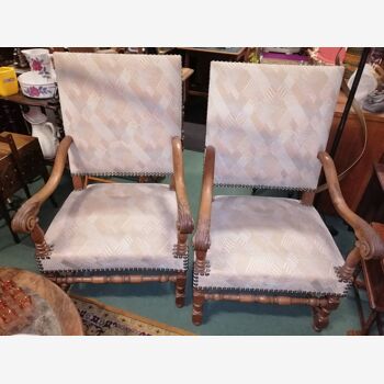 Pair of Louis Treize period armchairs with high backs