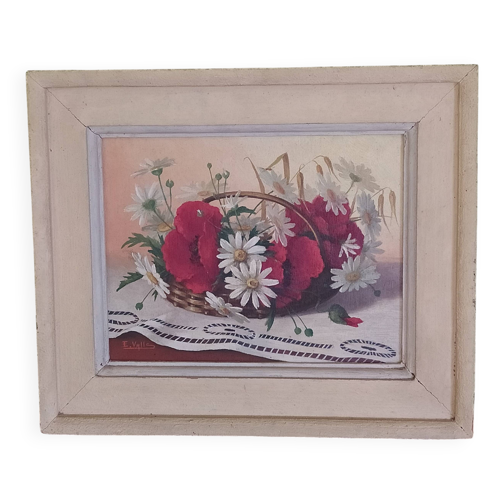 oil on panel bouquet of poppies and daisies Ernesto Valls